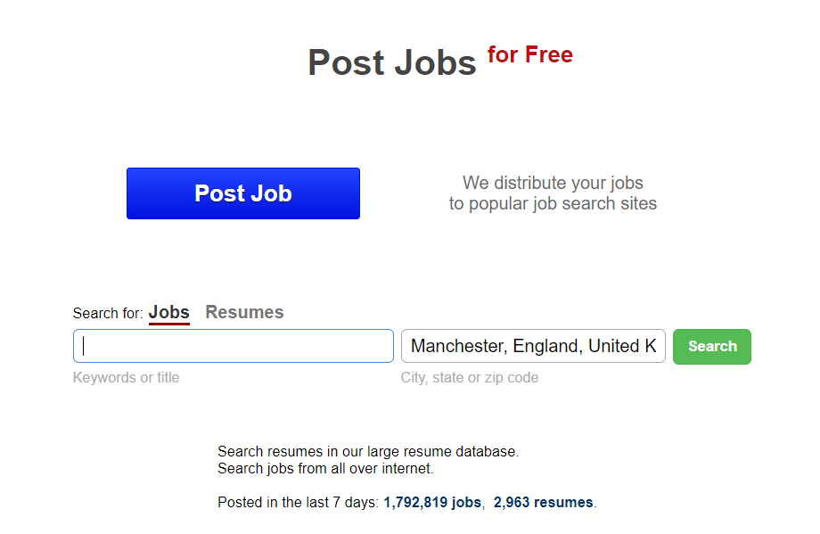 PostJobAd is a free job board service. This interface shows what employers see when they are uploading a job listing.